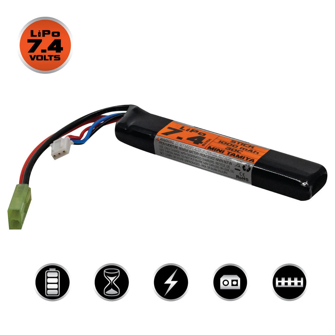 Valken LiPo 7.4v 1000mAh 30c Stick Airsoft Battery (Small Tamiya) Batteries 1 Valken LiPo 7.4v 1000mAh 30c Stick Airsoft Battery (Small Tamiya) Batteries