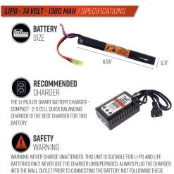 Valken LiPo 7.4V 1300mAh 50C Stick Airsoft Battery (Small Tamiya) Batteries