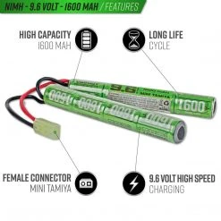 Batteries Valken NiMh Power Kit - 9.6V 1600mAh Split Airsoft Battery & 1A Smart Charger (USA)